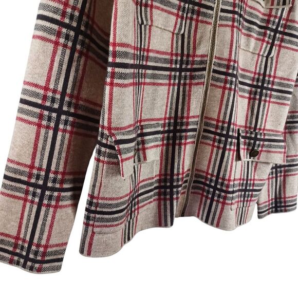Rachel Zoe NWT Plaid Moto Jacket Sz M Zip Front Snap Pockets Red Beige Check - Picture 4 of 10